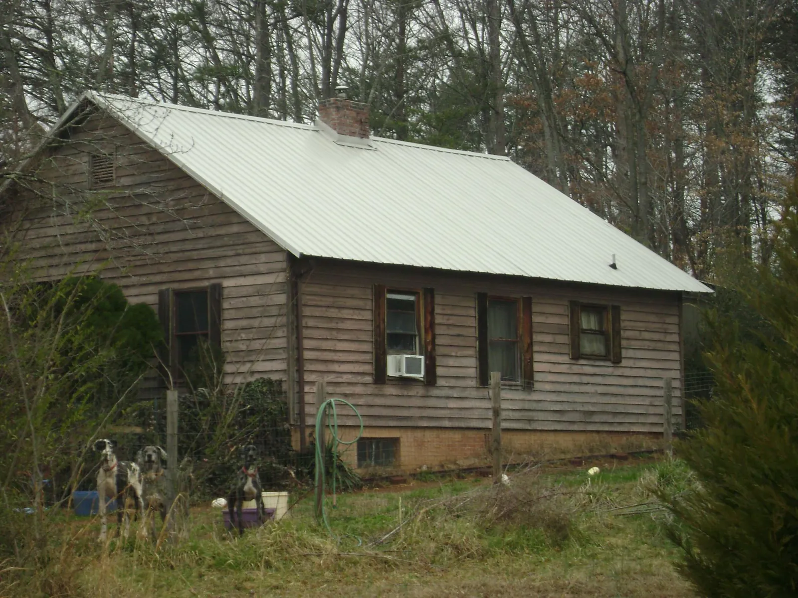 White metal roof on an old wood sided farmhouse, from a Asphalt Shingle Roof Repair job in Riverside